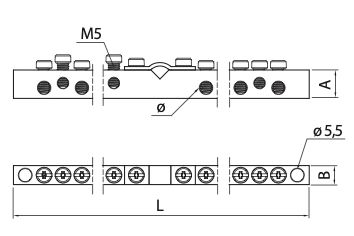 Шина заземления Teknomega MRS 12x8-28, латунь 312мм, 28 отверстий MRS4005 фото