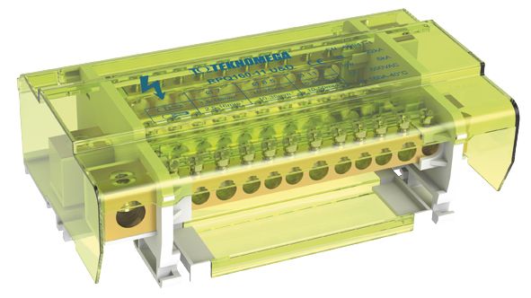 Четырехполюсный распределительный блок TEKNOMEGA RPQ 160-11-U&D на 160А, 11 выходов, модульный RPQ1016 фото